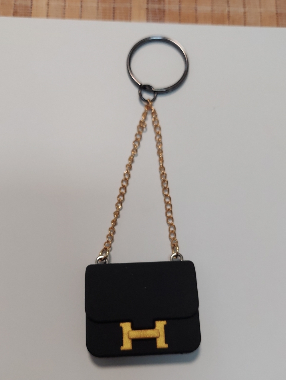 Keychain, Luxury Designer Mini Bag, Black with Gold Monogram